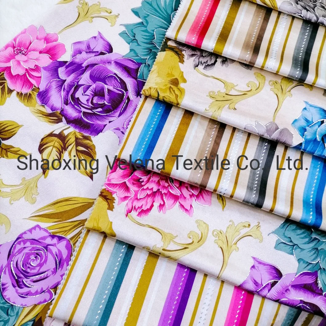 China Factory Home Textile Polyester FDY Fudan Velvet Print with Foil Upholstery Warp Knitting Sofa Fabric