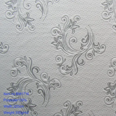 Chinese Manufacturer of 220cm 300GSM 100% Polyester with Grey Logo Knitted Jacquard Mattress Ticking Fabric